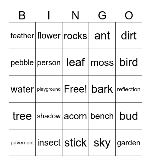 Nature Bingo Card