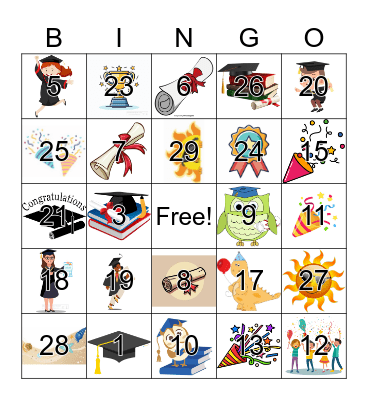Graduation Bingo Card