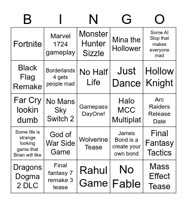 SGF Bingo Card