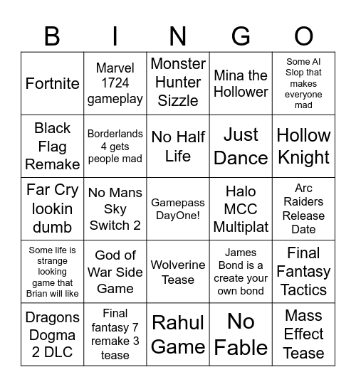 SGF Bingo Card