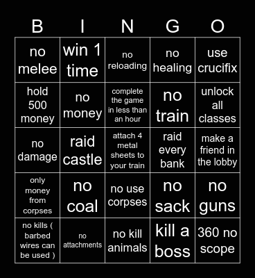 dead rails Bingo Card