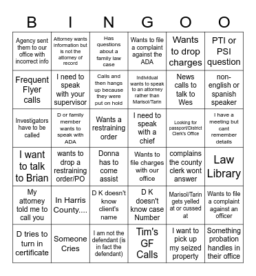 Reception Bingo Card