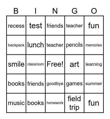 End-Of-School-Year Bingo Card