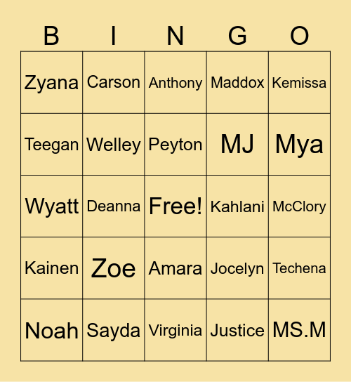 MS. MARKOFSKI'S CLASS BINGO Card