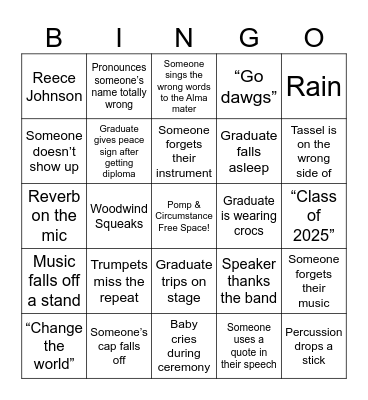 Graduation Bingo Card