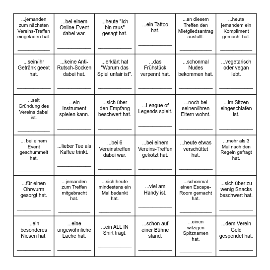 FINDE JEMANDEN, DER/DIE Bingo Card