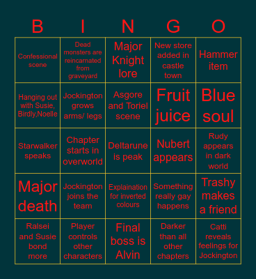 Deltarune Chapter 4 Bingo Card