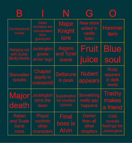 Deltarune Chapter 4 Bingo Card