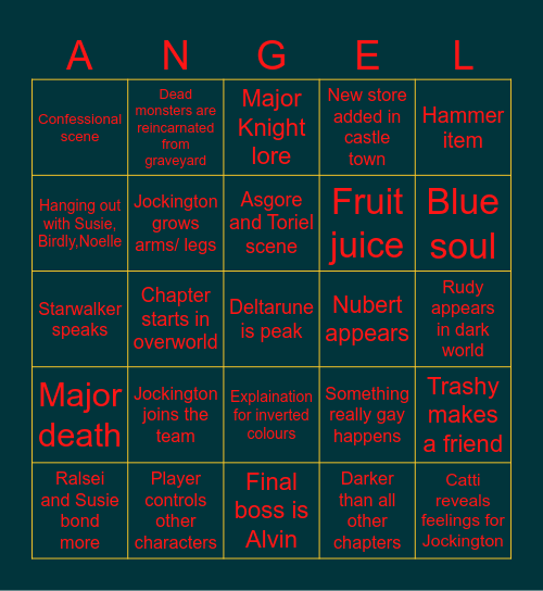 Deltarune Chapter 4 Bingo Card