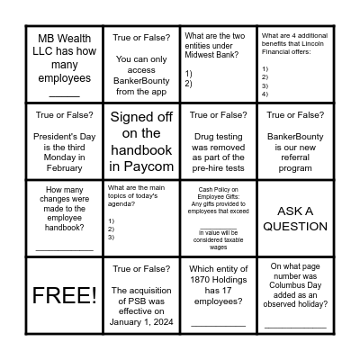 BINGO Card