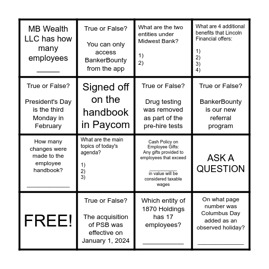 BINGO Card