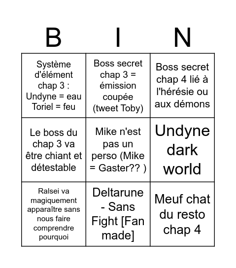 DELTARUNE CHAPITRE 3 ET 4 BINGO Card
