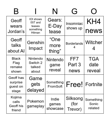 SGF Predictions Bingo Card
