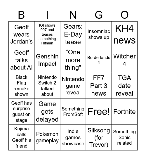 SGF Predictions Bingo Card