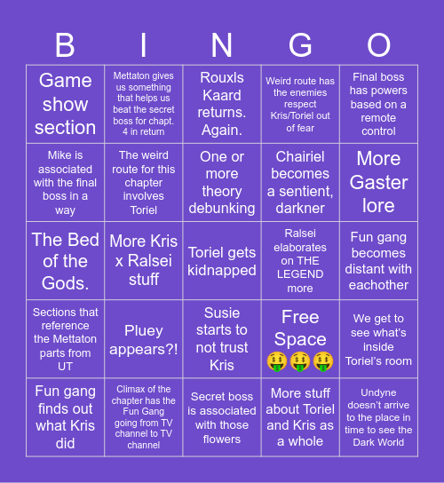 Deltarune CHAPTER 3 bingo card. Kewl. Bingo Card