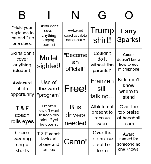 SJO Sports Awards BINGO Spring 25 Bingo Card