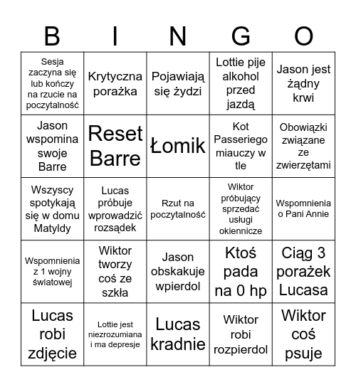 Bingo Cthulhu Prawda Bingo Card