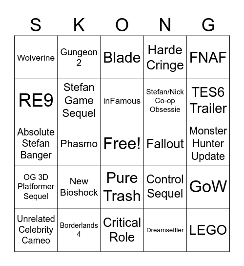 Not-E3 Bingo: Year 2 Bingo Card