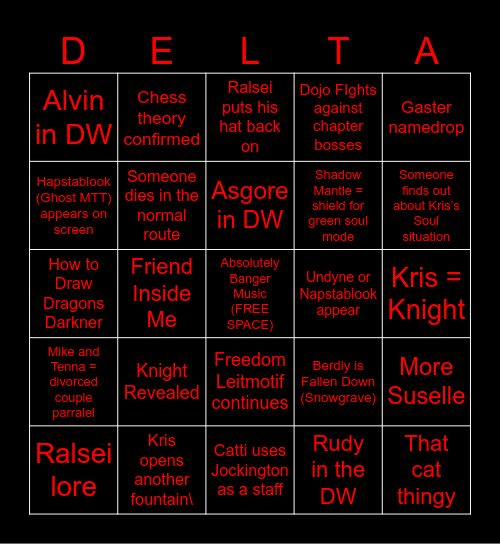Deltarune Tomorrow Bingo Card