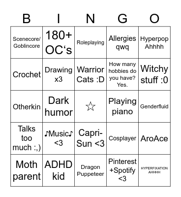 Foxghost Bingo Card