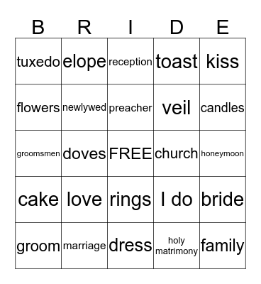 BRIDAL BINGO Card