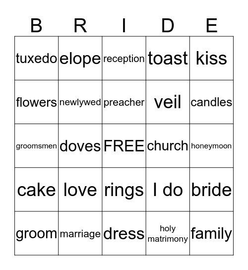 BRIDAL BINGO Card