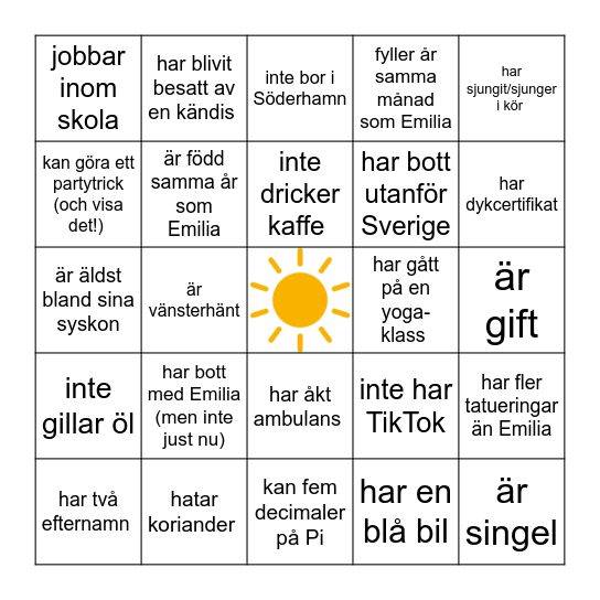 Hitta en person som... Bingo Card