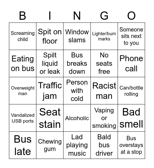 Bus Bingo Card