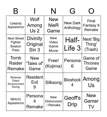 GAME FEST/PS SHOWCASE Bingo Card
