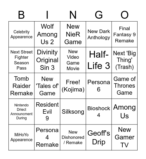 GAME FEST/PS SHOWCASE Bingo Card