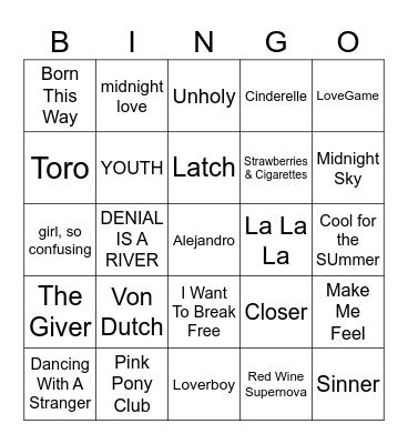 Queer Pop Bingo Card