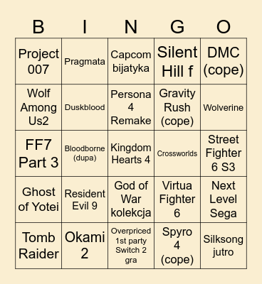 Summer Game Fest (+inne pokazy) Bingo Card