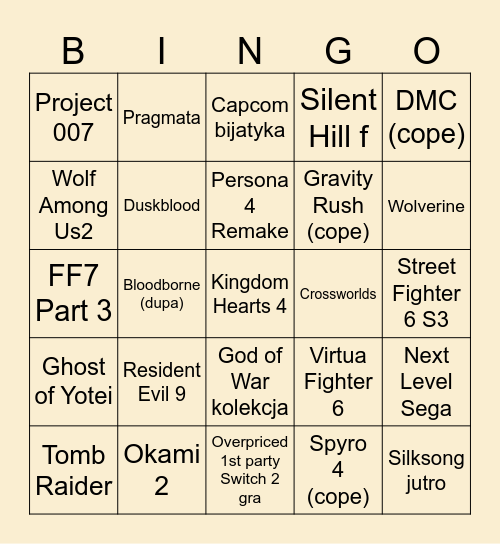 Summer Game Fest (+inne pokazy) Bingo Card