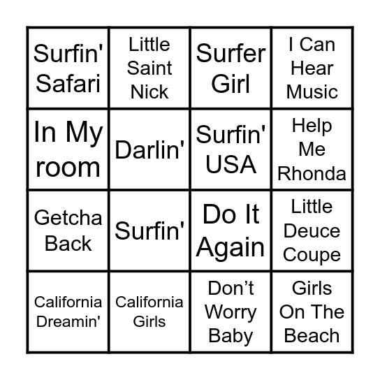 The Beach Boys Bingo! Bingo Card