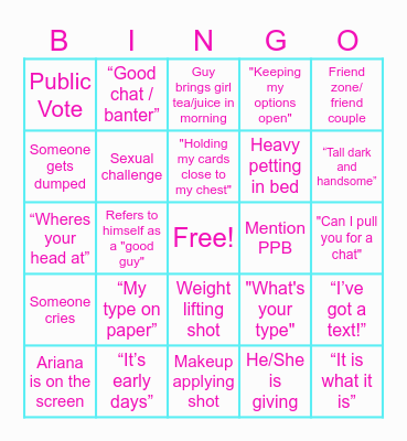Love Island Bingo Card