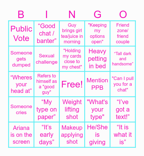 Love Island Bingo Card