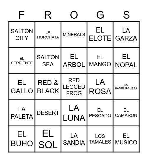 SEA VIEW FROG'S LOTERIA Bingo Card