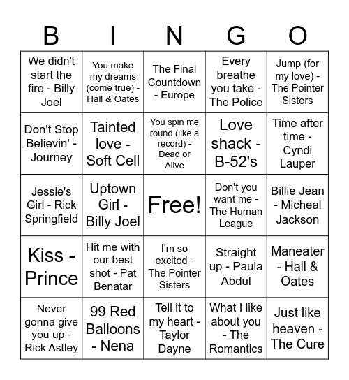 80's Bingo Card