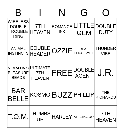 Pure Romance Bingo Card