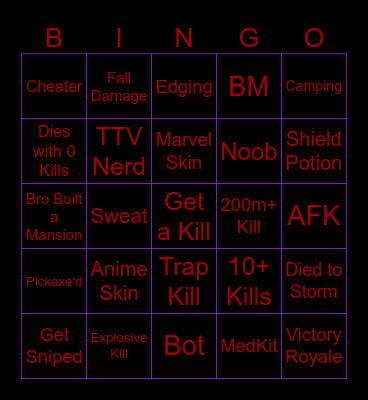 Fortnite Bingo Card