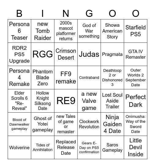 State of Play/SGF/Xbox Direct Bingo Card
