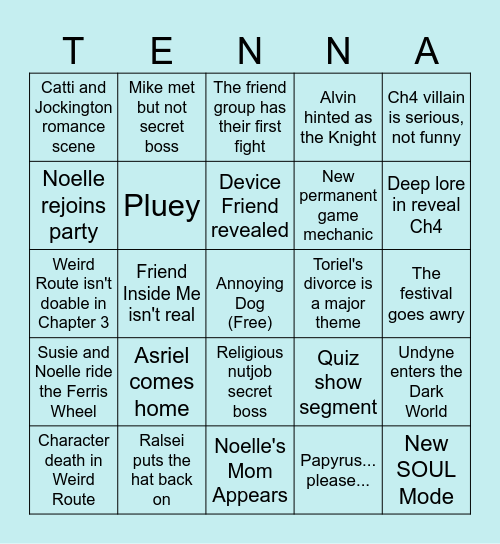 Deltarune Chapter 3+4 Bingo Card