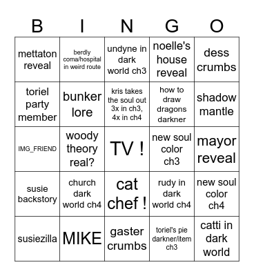 Deltarune chapter 3 & 4 Bingo Card