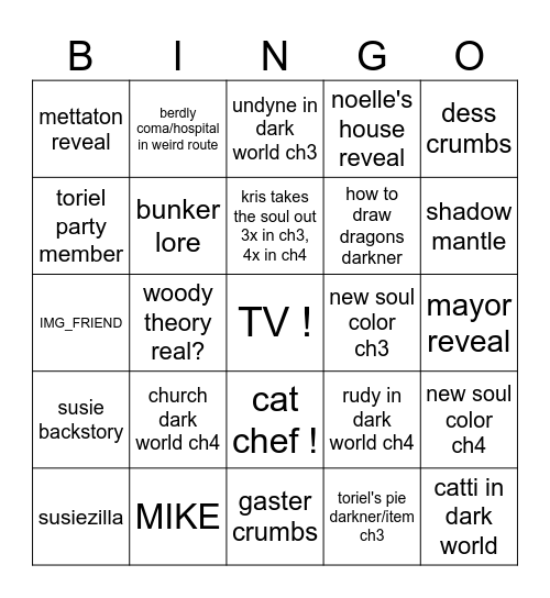 Deltarune chapter 3 & 4 Bingo Card