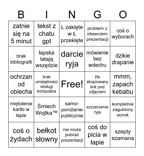Wojtunio prezentacja Bingo Card