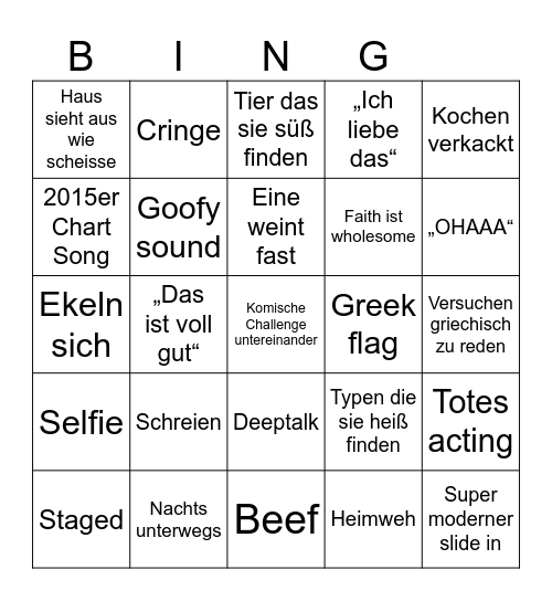 Mädchen WG 2025 Bingo Card