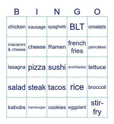 FOOD for ISP Bingo Card