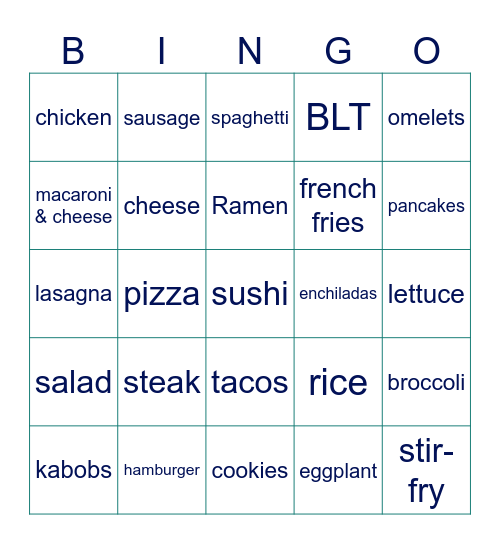 FOOD for ISP Bingo Card