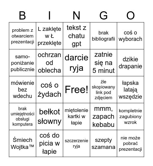 Wojtunio prezentacja Bingo Card