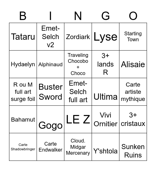 Magic X FFXVI Bingo Card